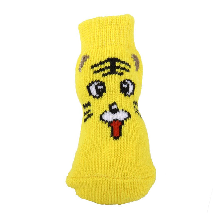 Tiger Pattern Pet Dog Puppy Cat Non-slip Socks with Cute Paw Prints Size S