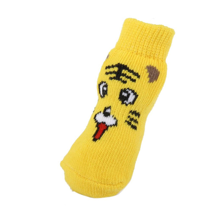 Tiger Pattern Pet Dog Puppy Cat Non-slip Socks with Cute Paw Prints Size S