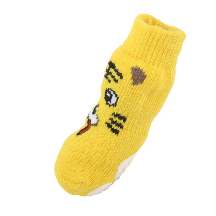 Tiger Pattern Pet Dog Puppy Cat Non-slip Socks with Cute Paw Prints Size S