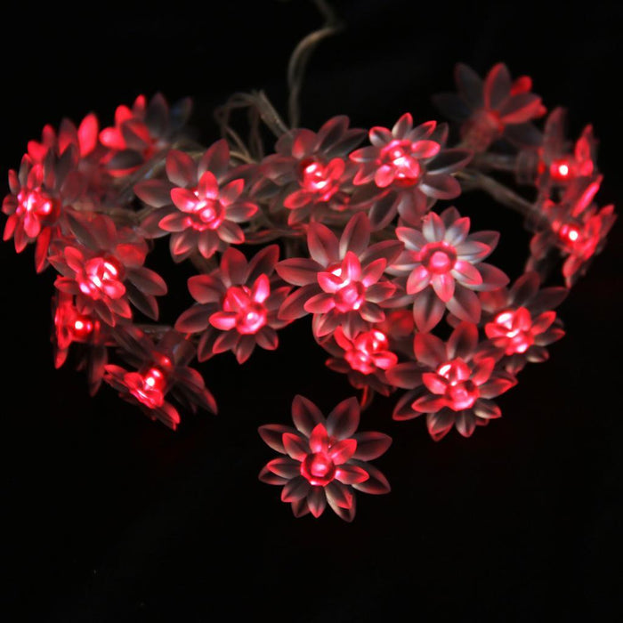 20-LED 86inch Battery Operated Diwali 2-Layer Lotus String Lamp Light Red