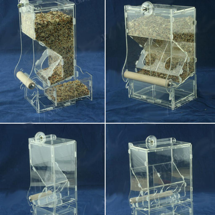 Crofta Clear Acrylic Pet Parrot Bird Automatic Cage Feeder Size Small Double Hopper