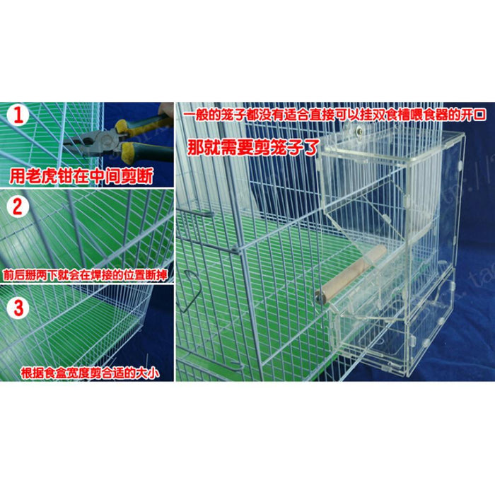 Crofta Clear Acrylic Pet Parrot Bird Automatic Cage Feeder Size Small Double Hopper