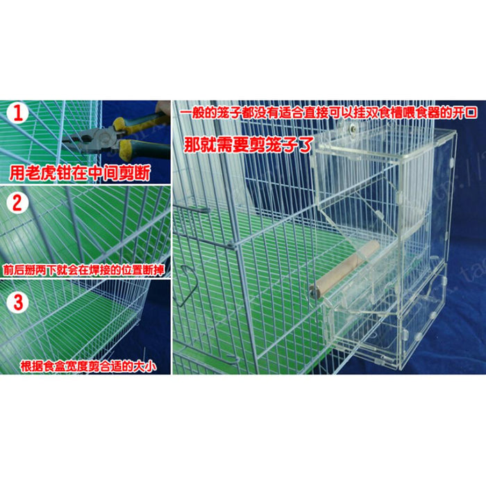 Crofta Clear Acrylic Pet Parrot Bird Automatic Cage Feeder Medium Double Hopper