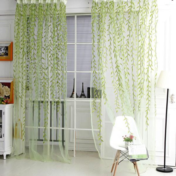 Crofta 1Mx2M Willow Twigs Pattern Room Voile Window Sheer Drapes Curtain Green