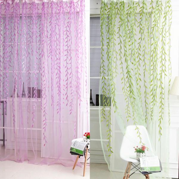 Crofta 1Mx2M Willow Twigs Pattern Room Voile Window Sheer Drapes Curtain Green