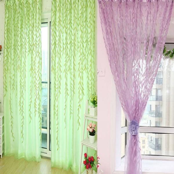 Crofta 1Mx2M Willow Twigs Pattern Room Voile Window Sheer Drapes Curtain Green