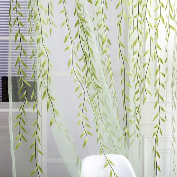 Crofta 1Mx2M Willow Twigs Pattern Room Voile Window Sheer Drapes Curtain Green