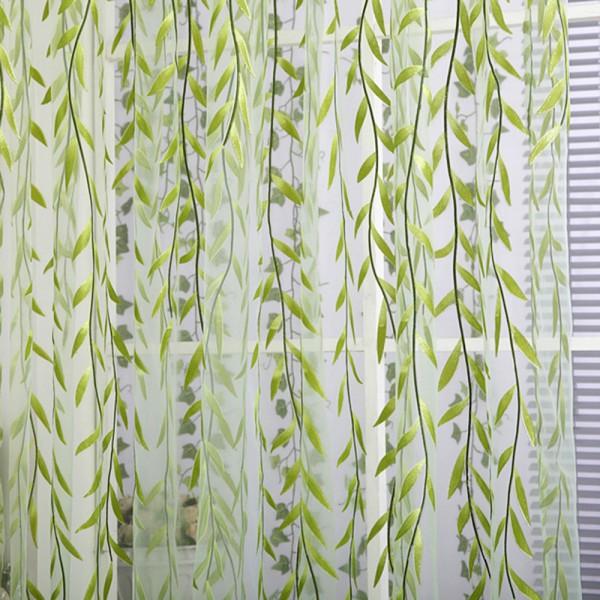 Crofta 1Mx2M Willow Twigs Pattern Room Voile Window Sheer Drapes Curtain Green