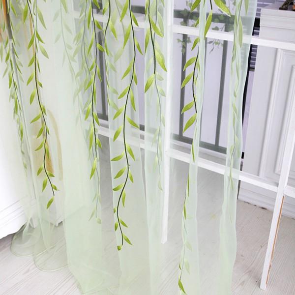 Crofta 1Mx2M Willow Twigs Pattern Room Voile Window Sheer Drapes Curtain Green