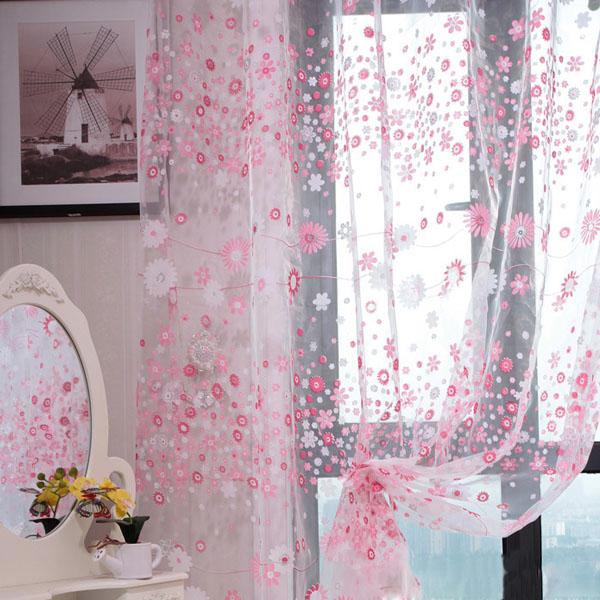 Crofta 1Mx2M Floral Tulle Voile Door Window Curtain Drapes Room Sheer Curtain