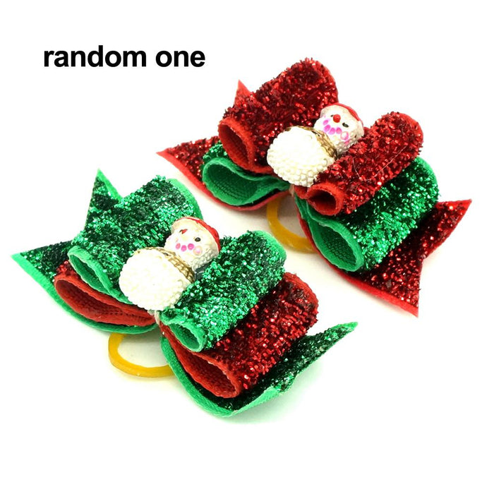 Crofta Christmas Pet Dog Hair Rubber Band Rope Snowman Ribbon Bow Hair Grooming