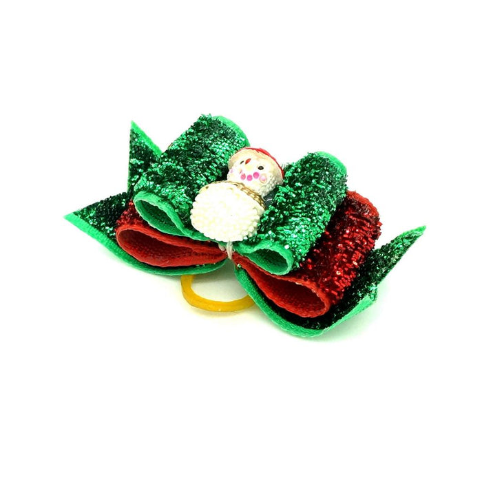 Crofta Christmas Pet Dog Hair Rubber Band Rope Snowman Ribbon Bow Hair Grooming