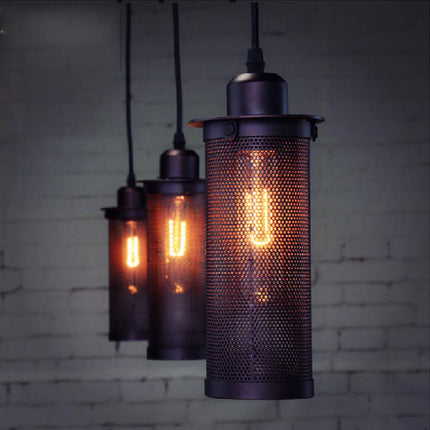 Crofta Vintage Mesh Cylinder Design Pendant Light Hanging Lampshade for Home Bar