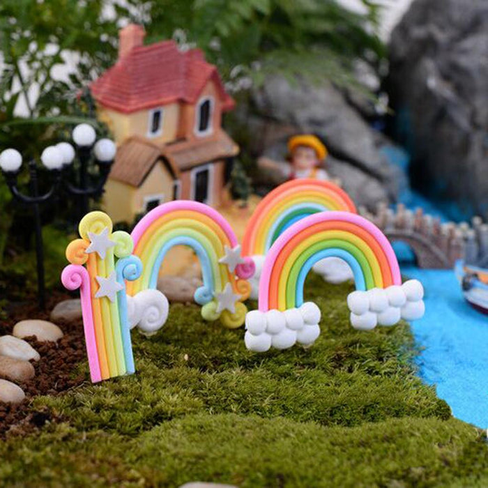 Crofta 10pcs Miniature Dollhouse Fairy Garden Landscape Striped Rainbows Decor