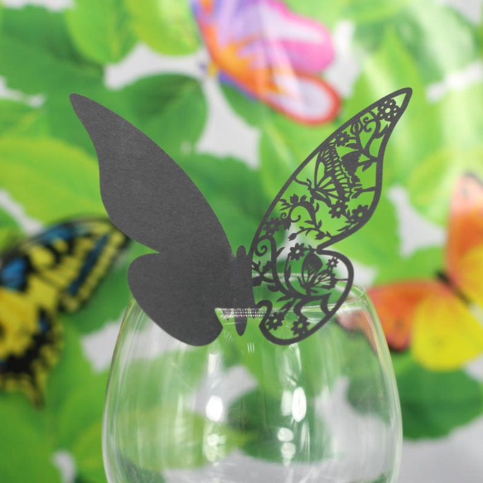 Crofta 50pcs Black Butterfly Name Place Cards Wedding Dinner Table Glass Cup Decor