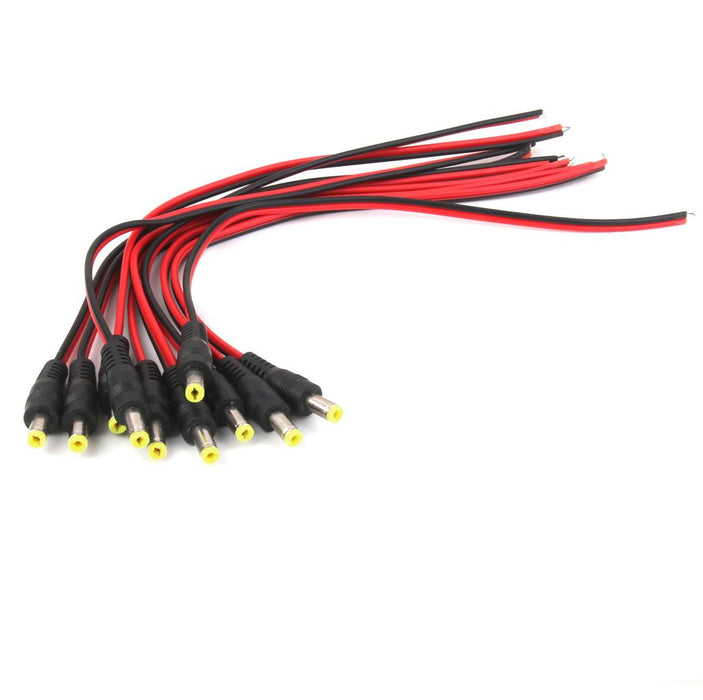 Crofta 10pcs 12V DC Power Pigtail Male 5.5*2.1mm Cable Plug Wire For CCTV Security