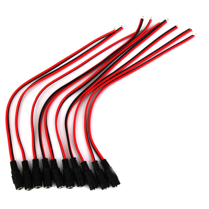 Crofta 10x 12V DC Power Pigtail Female 5.5*2.1mm Cable Plug Wire For CCTV Security