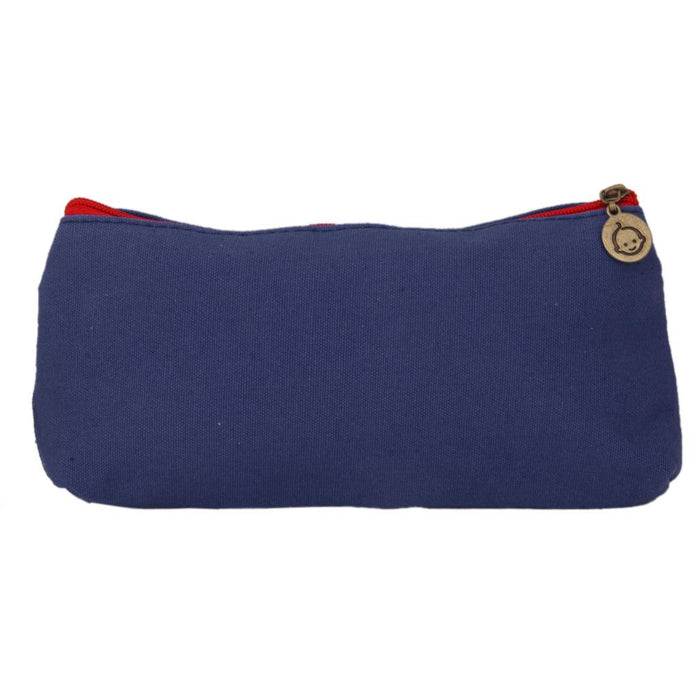 Crofta Flower Canvas Pencil Case Cosmetic Makeup Pouch Zipper Bag Purse Dark Blue