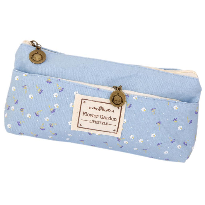 Crofta Flower Canvas Pencil Case Cosmetic Makeup Coin Pouch Zipper Bag Purse Blue