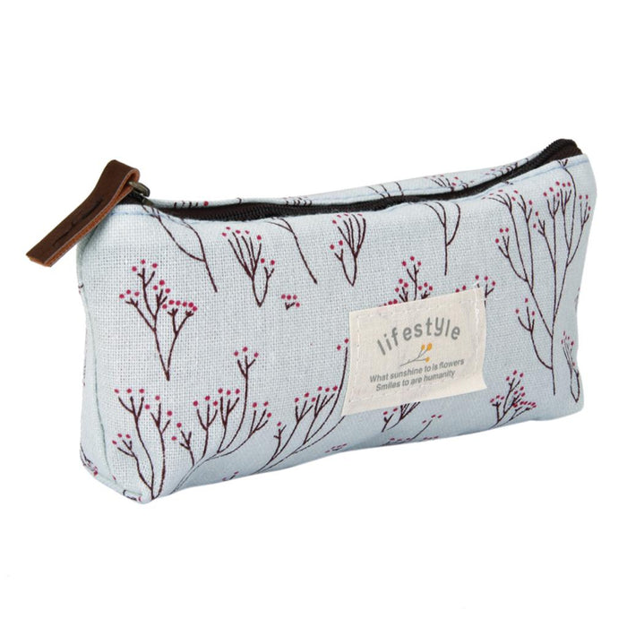 Crofta Flower Pencil Pen Case Cosmetic Makeup Bag Storage Pouch Purse Blue