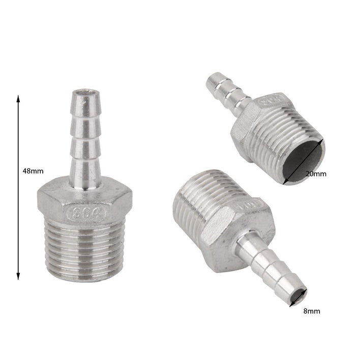 Crofta 1/2"x8mm Stainless Steel Male Thread Pipe Fitting Barb Hose Tail Connector