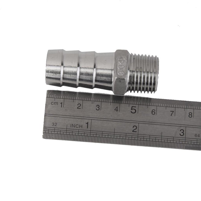 Crofta 1/2"x20mm Stainless Steel Male Thread Pipe Fitting Barb Hose Tail Connector