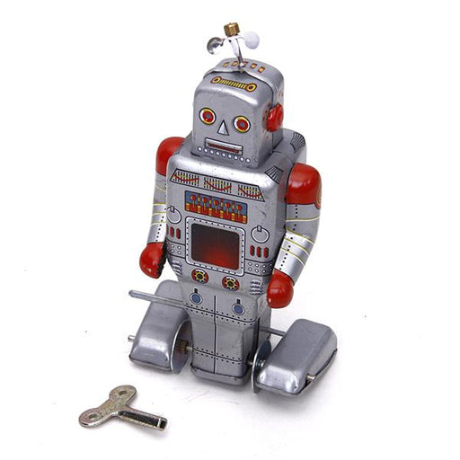 Crofta Wind Up Robot Toy Collectible Gift w/ Key Silver Grey