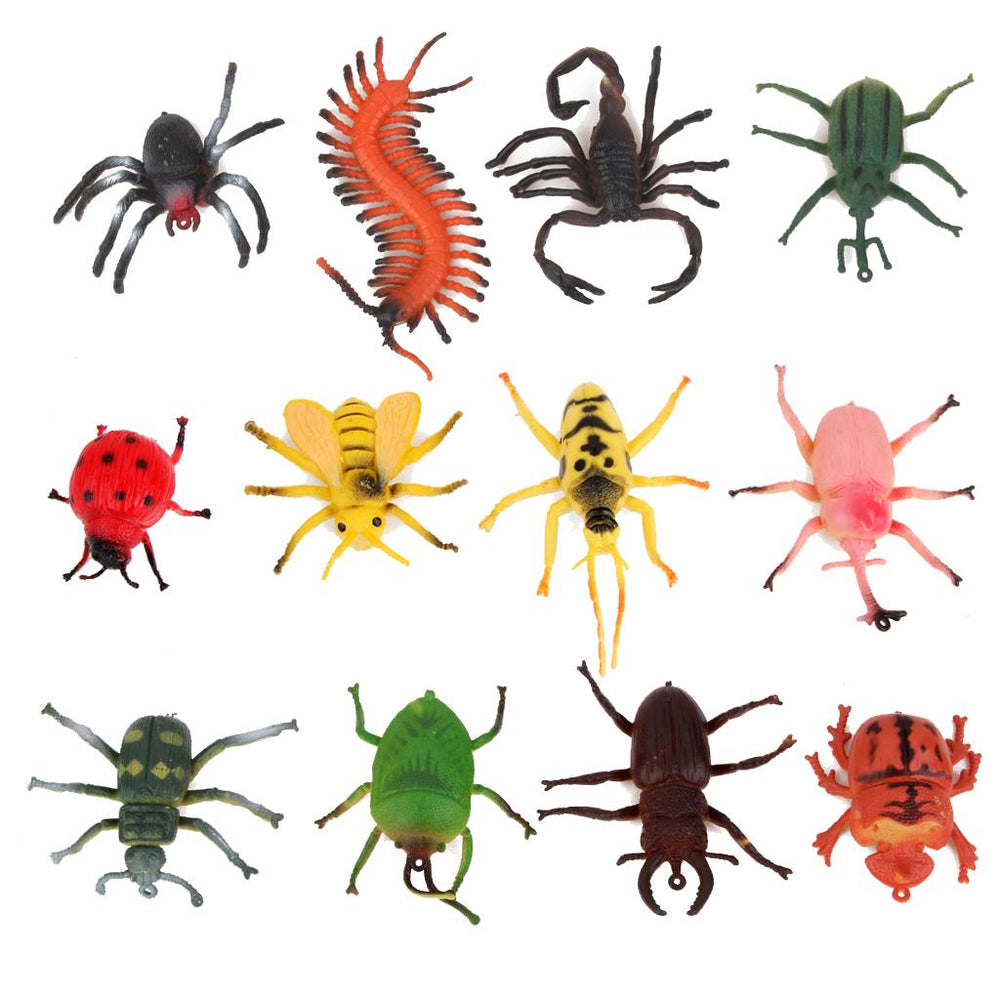 Crofta 12 Pieces Enviromental Plastic Insects Animal Display Realistic Model Figure Kids Funny Trick Play Toys