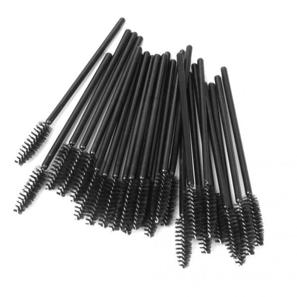 Crofta Womens Pro Makeup Disposable Straight Eyelash Extension Mascara Brush Wands Spoolers Applicator Pack of 50PCS Black