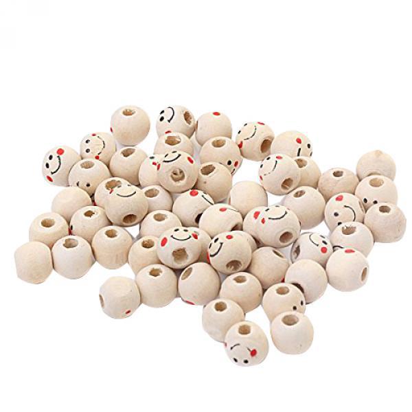 Crofta 10mm Cute Round ball Smile Face Pattern Loose Beads for Necklace Bracelet Jewelry Making Craft Projects DIY Pack of 200PCS