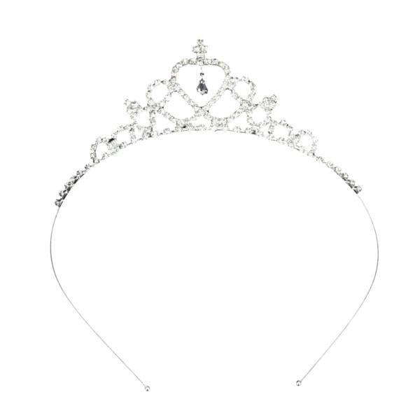 Crofta Women Girls Bridal Bridesmaid Wedding Engagement Party Clear Crystal Charms Heart-Shape Crown Headband Tiara Headwear Jewelry