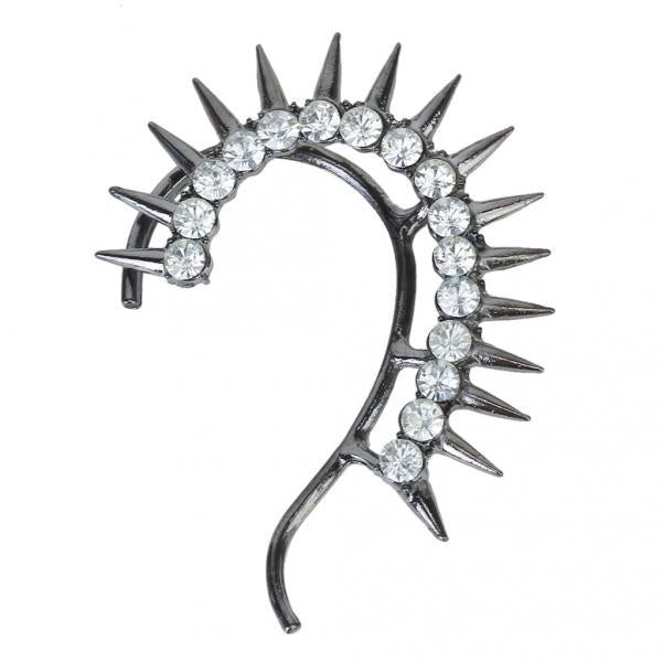 Crofta Womens Left Ear Charms Punk Rivets Spike Alloy Rhinestone Charms Ear Cuff Wrap No Piercing Earring Pack of 3PCS