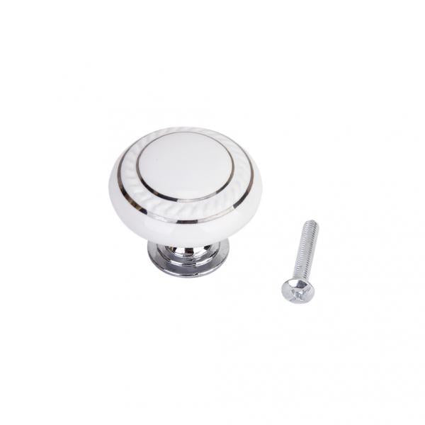 Crofta Zinc Alloy Ceramic Home Bedroom Door Knob Wardrobe Cabinet Cupboard Drawer Pull Handle White + 1 Screw