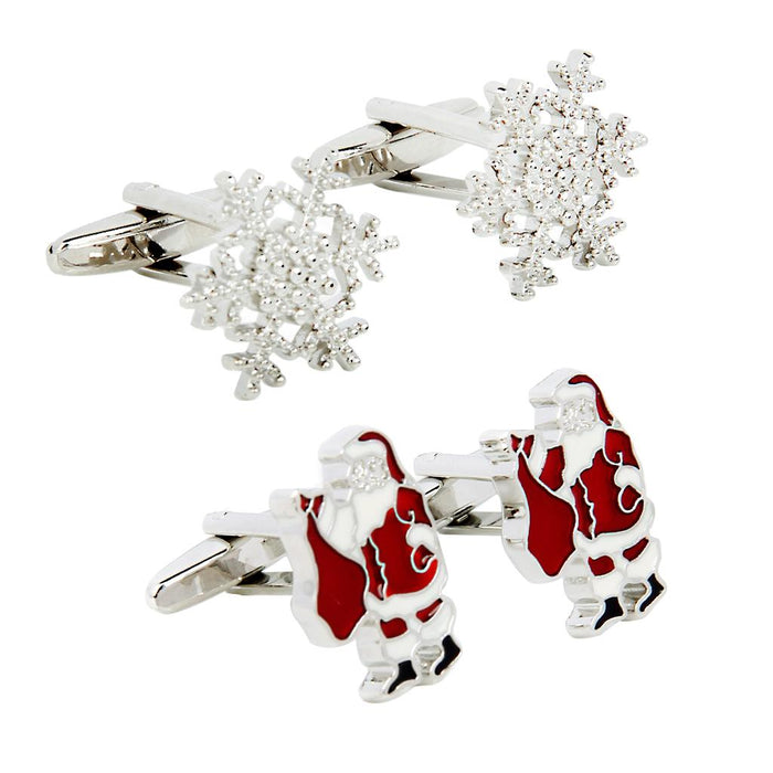 Crofta 2 Pairs Christmas Santa Claus Crystal Snowflake Cufflinks Men's Cuff Links