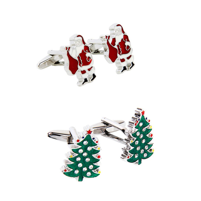 Crofta 2 Pairs Christmas Tree Santa Claus Cufflinks Men's Groom Shirt Cuff Links