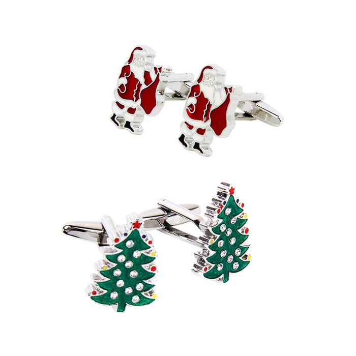 Crofta 2 Pairs Christmas Tree Santa Claus Cufflinks Men's Groom Shirt Cuff Links