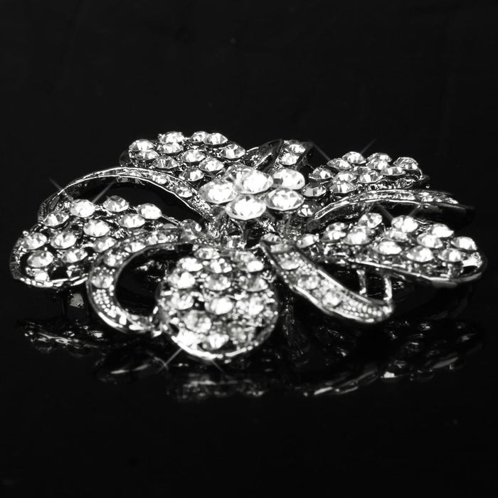 Crofta Women Girls Ladies Shining Crystal Diamante Floral Wedding Prom Bridal Brooch Pin