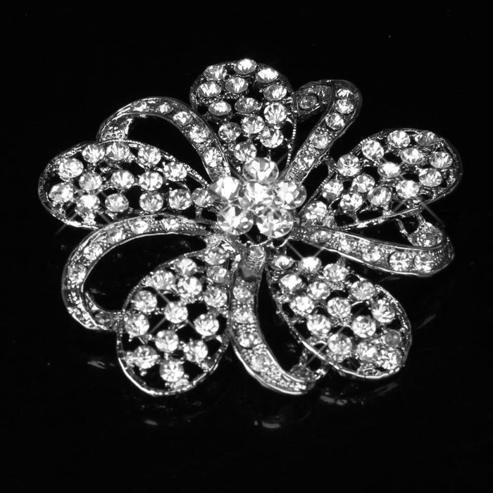 Crofta Women Girls Ladies Shining Crystal Diamante Floral Wedding Prom Bridal Brooch Pin