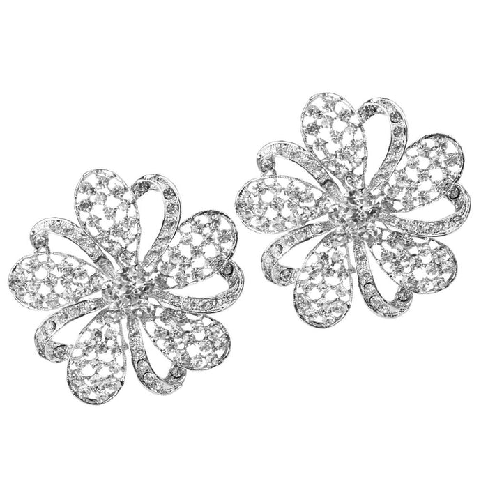 Crofta Women Girls Ladies Shining Crystal Diamante Floral Wedding Prom Bridal Brooch Pin