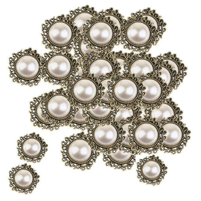 Crofta 50 Pieces Faux Pearl Buttons Flatback for Decoration DIY 25mm