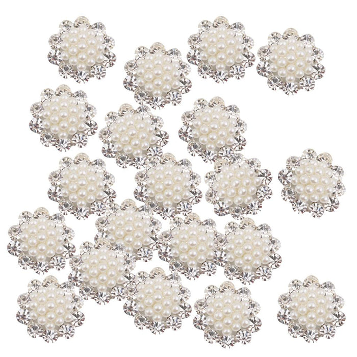 Crofta 20 Pieces Crystal Diamante Pearl Brooch Button DIY Wedding Bouquet Decor