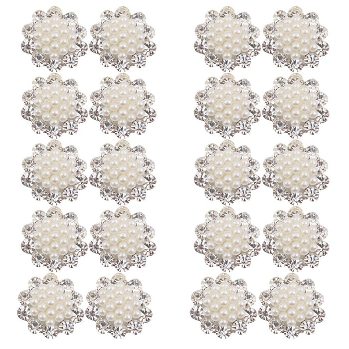 Crofta 20 Pieces Crystal Diamante Pearl Brooch Button DIY Wedding Bouquet Decor