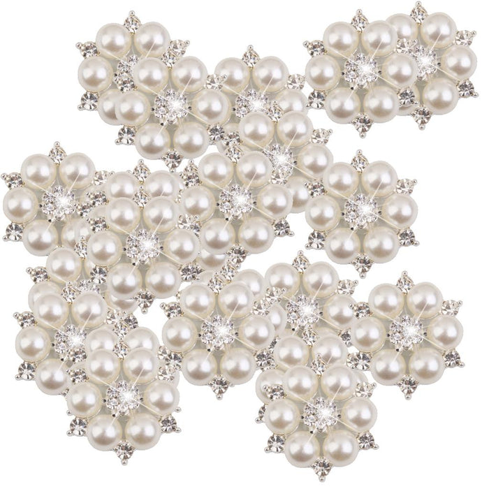 Crofta 50 Pieces Crystal Faux Pearl Flower Button Decoration DIY 28mm