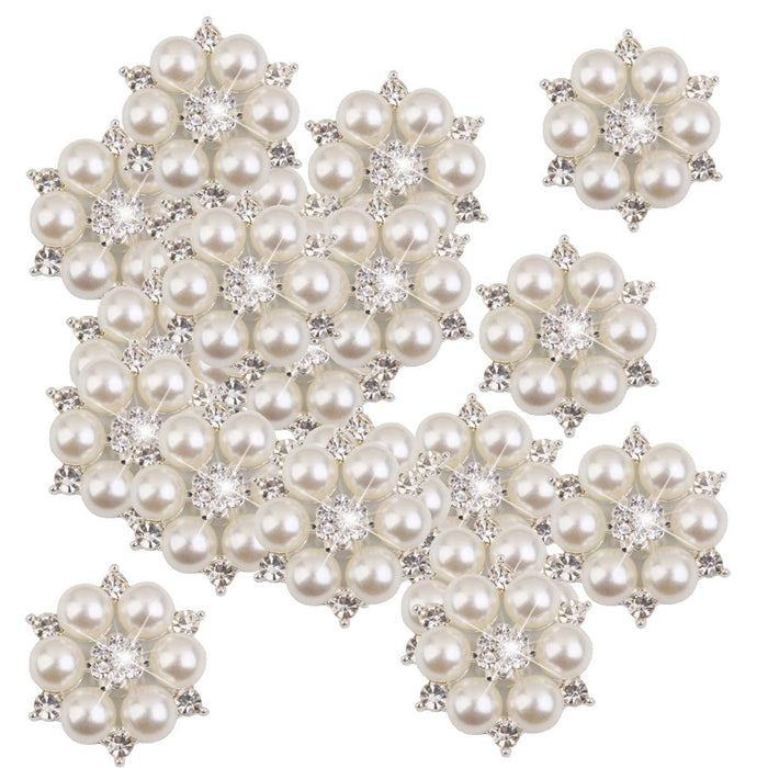 Crofta 50 Pieces Crystal Faux Pearl Flower Button Decoration DIY 28mm