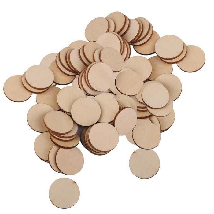 Crofta Pack of 100 Unfinished Wooden Shape Circle Round Embellishments for DIY Crafts Scrapbooking 30mm