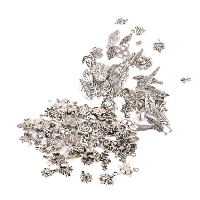 Crofta 100 Pieces Tibetan Silver Mixed Flowers Charms Pendant Beads Making Findings