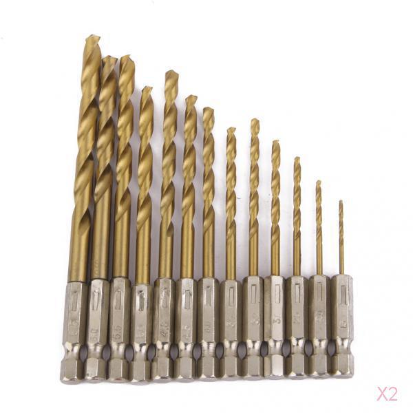 Crofta 26 PIECES HSS DRILL BIT SET 1.5mm-6.5mm BITS TITANIUM COATED WITH 1/4'' HEX SHANK