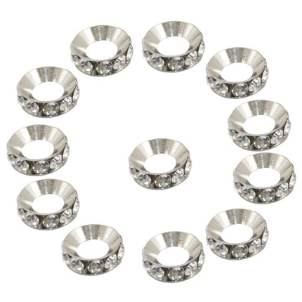 Crofta 12x Silver Tone Rondelle Glitter Rhinestone Spacer Beads with 7mm Big Hole