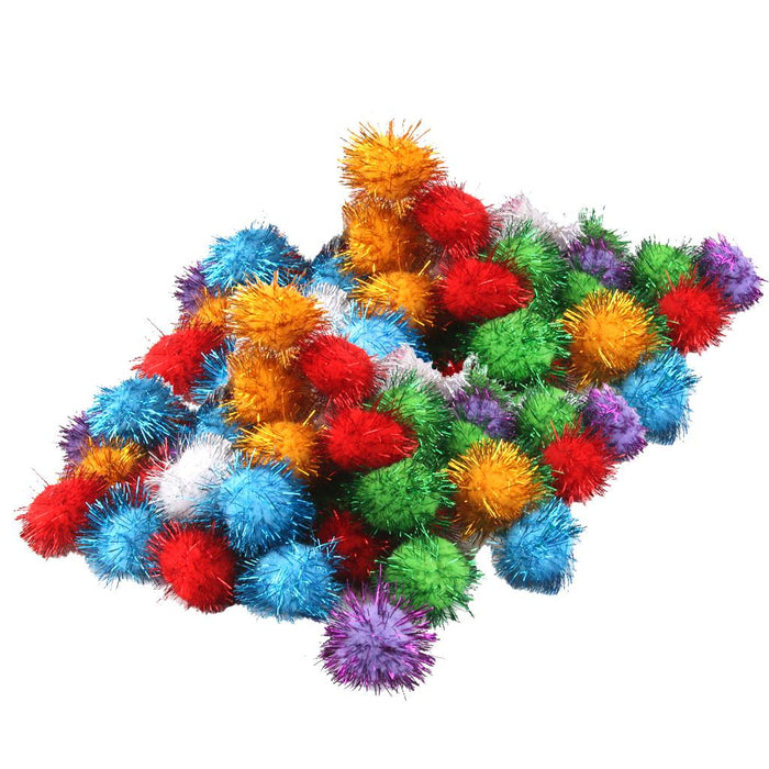 Crofta 140Pieces 3.5cm Glitter Sprayed Pompoms Balls Crafts Making   Toys