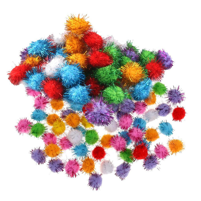 Crofta 170pcs Mixed 15/35mm Glitter Tinsel Pompom Balls Pom Pom Ball